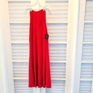 Lulus Red Pleated Bustier Front Slit Maxi Dress Formal Gown Size Small NWT